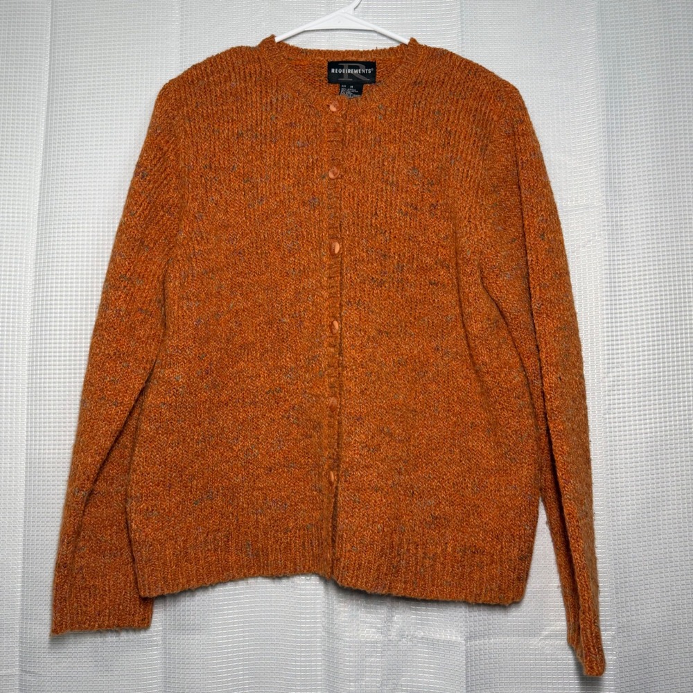 Requirements Cardigan Sweater‎ Medium Orange Marled Knit Button Front